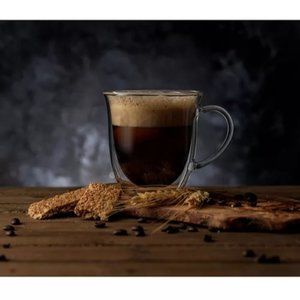 JOY JOLT Serene Double Wall Crystal Coffee Mugs, Set of 2